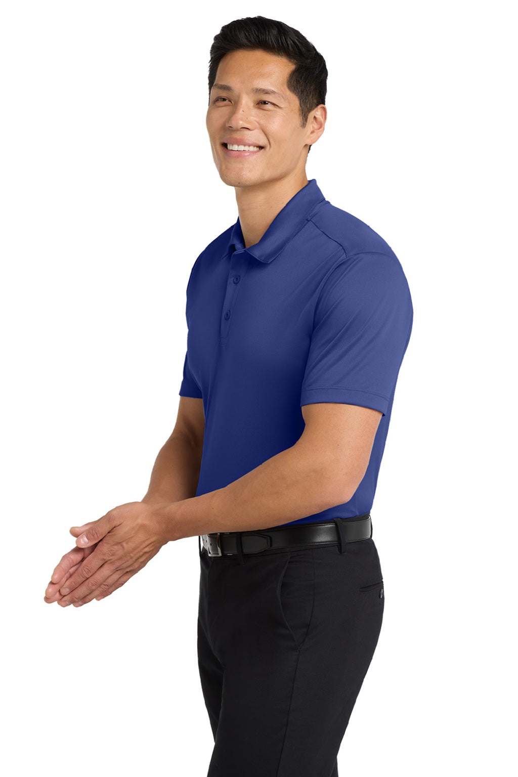 Port Authority K540/TLK540 Mens Silk Touch Performance Moisture Wicking Short Sleeve Polo Shirt Royal Blue Model Side