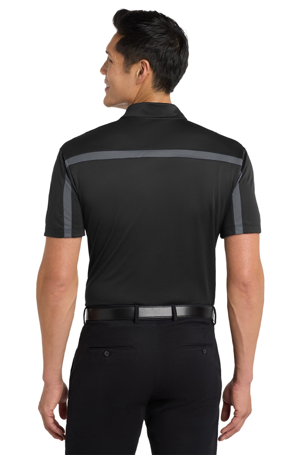 Port Authority K547 Mens Silk Touch Performance Moisture Wicking Short Sleeve Polo Shirt Black/Steel Grey Model Back