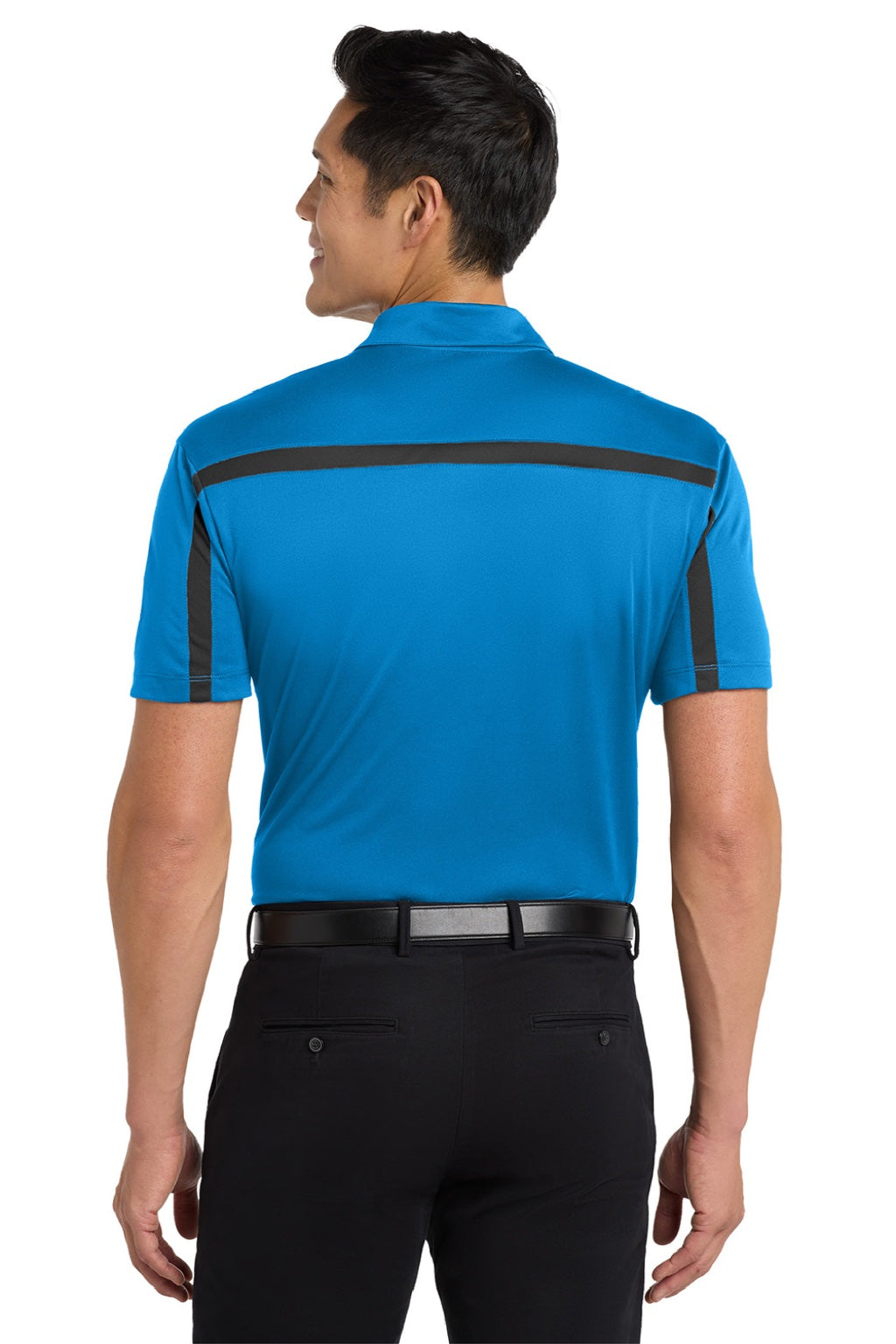 Port Authority K547 Mens Silk Touch Performance Moisture Wicking Short Sleeve Polo Shirt Brilliant Blue/Black Model Back