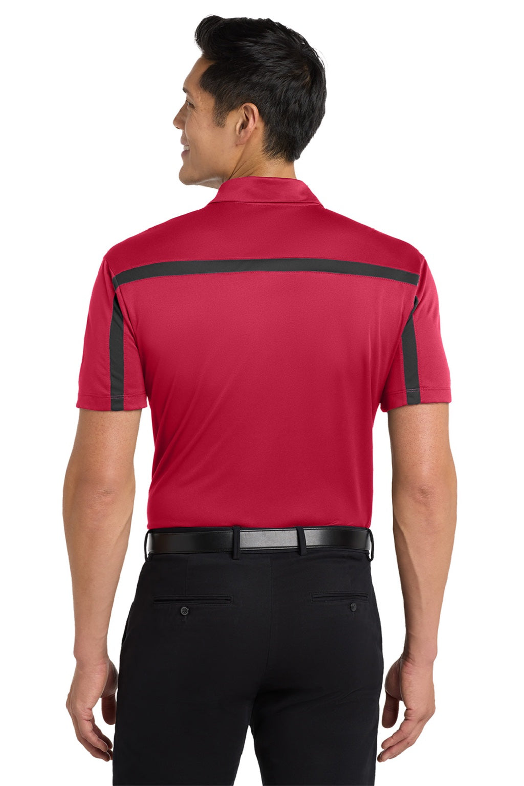 Port Authority K547 Mens Silk Touch Performance Moisture Wicking Short Sleeve Polo Shirt Red/Black Model Back