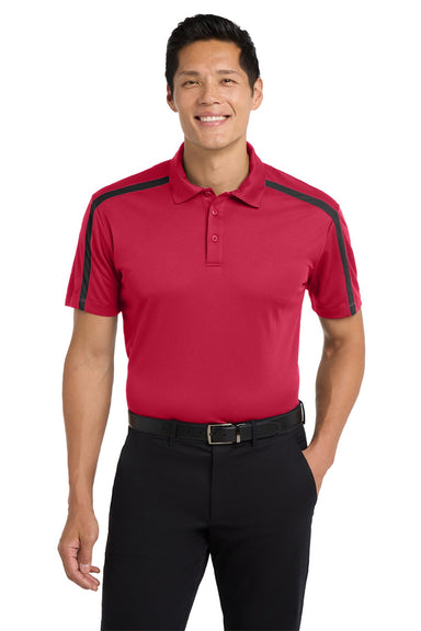 Port Authority K547 Mens Silk Touch Performance Moisture Wicking Short Sleeve Polo Shirt Red/Black Model Front