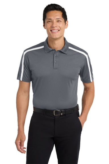 Port Authority K547 Mens Silk Touch Performance Moisture Wicking Short Sleeve Polo Shirt Steel Grey/White Model Front