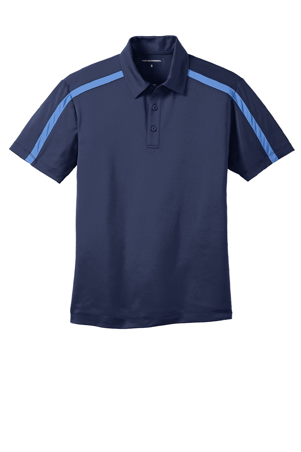 Port Authority K547 Mens Silk Touch Performance Moisture Wicking Short Sleeve Polo Shirt Navy Blue/Carolina Blue Flat Front