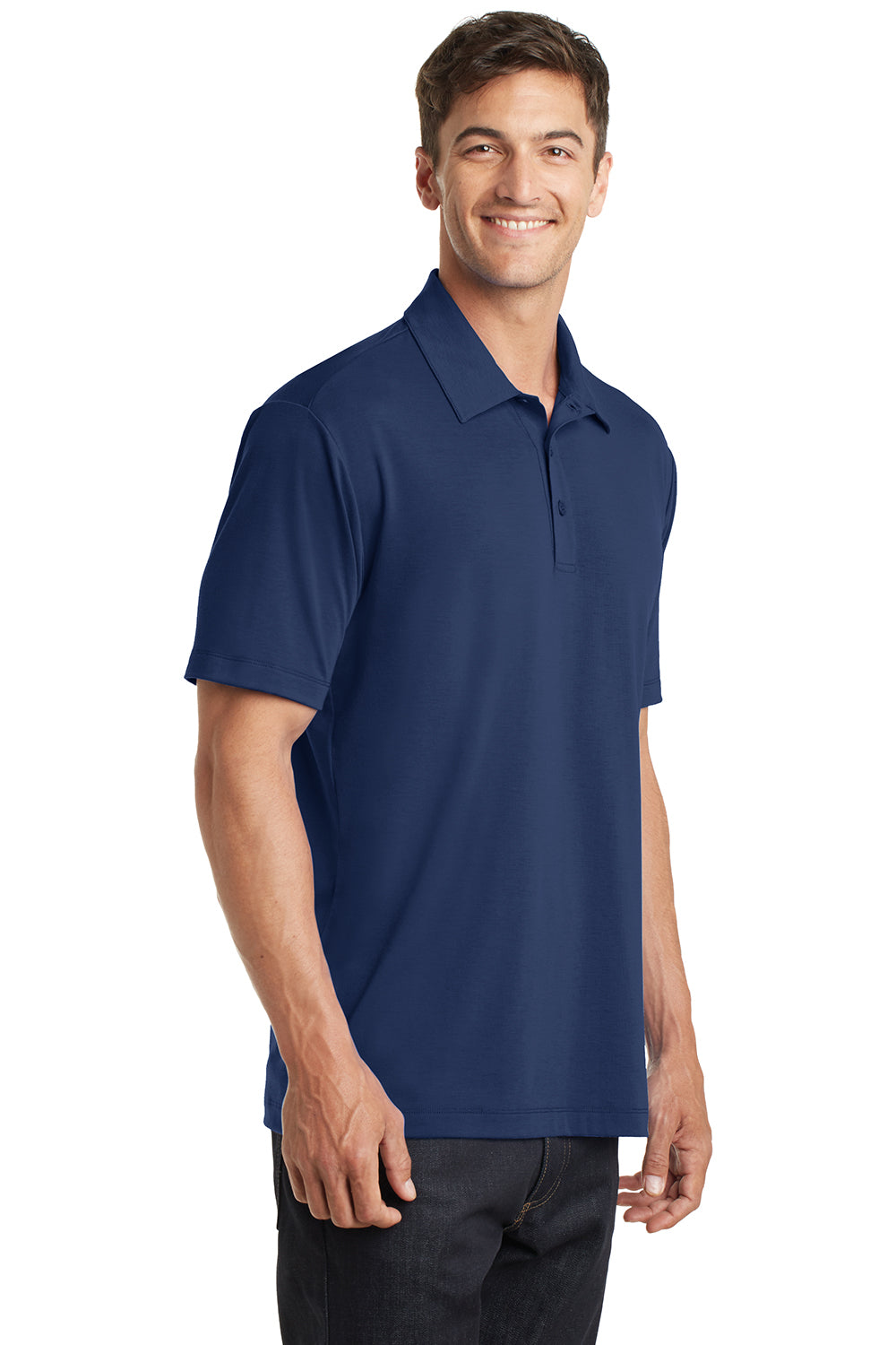 Port Authority K568 Mens Cotton Touch Performance Moisture Wicking Short Sleeve Polo Shirt Estate Blue Model 3q