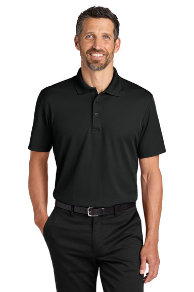 Port Authority K620 Mens Plaited Pique Short Sleeve Polo Shirt Deep Black Model Front