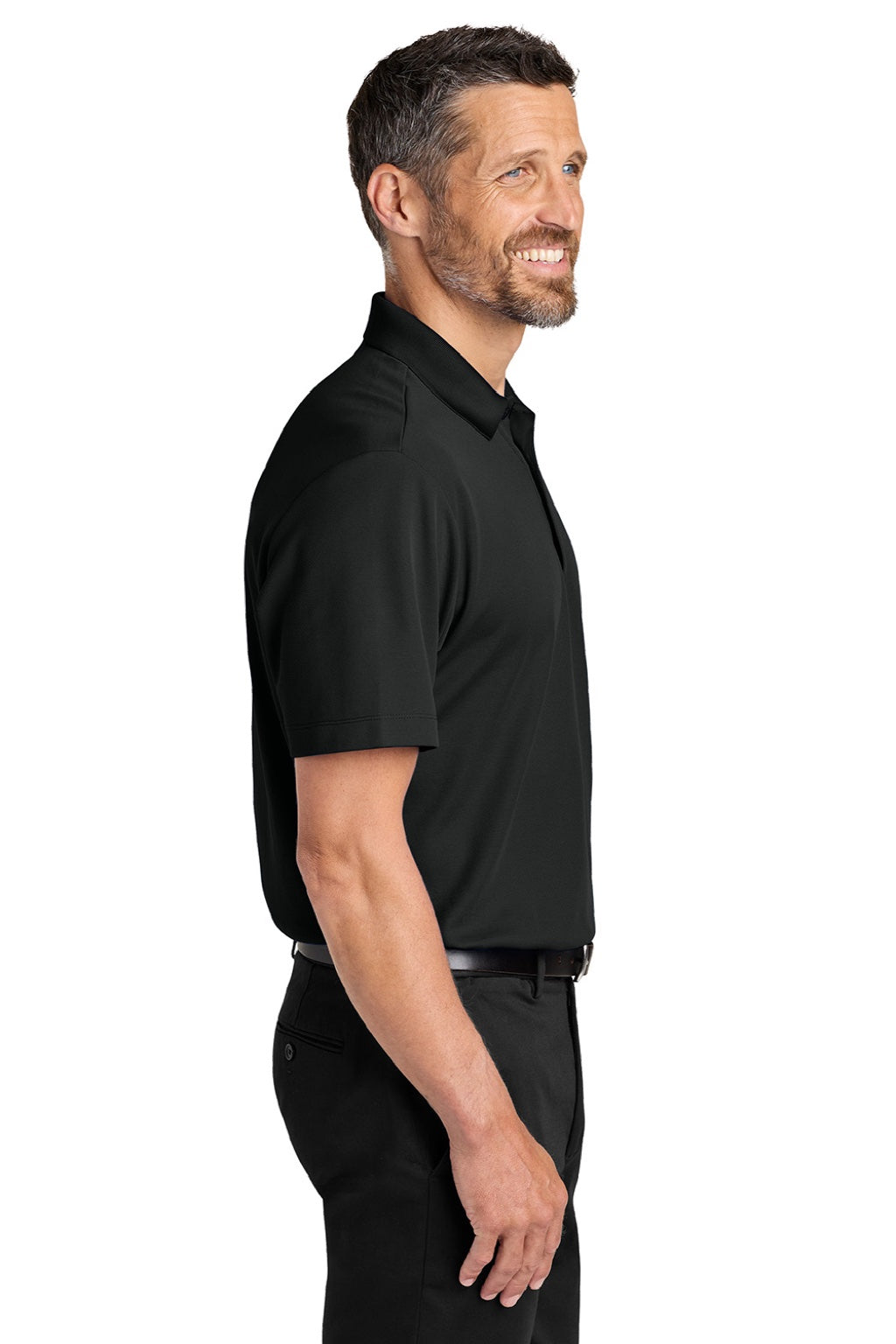 Port Authority K620 Mens Plaited Pique Short Sleeve Polo Shirt Deep Black Model Side