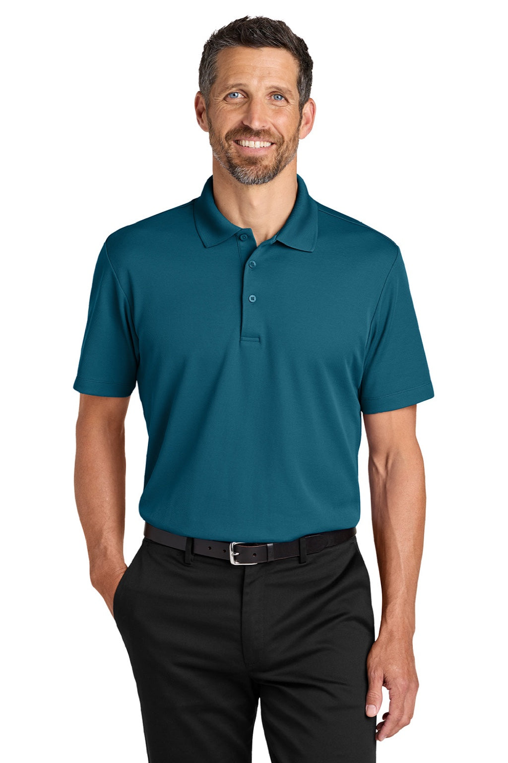Port Authority K620 Mens Plaited Pique Short Sleeve Polo Shirt Moroccan Blue Model Front