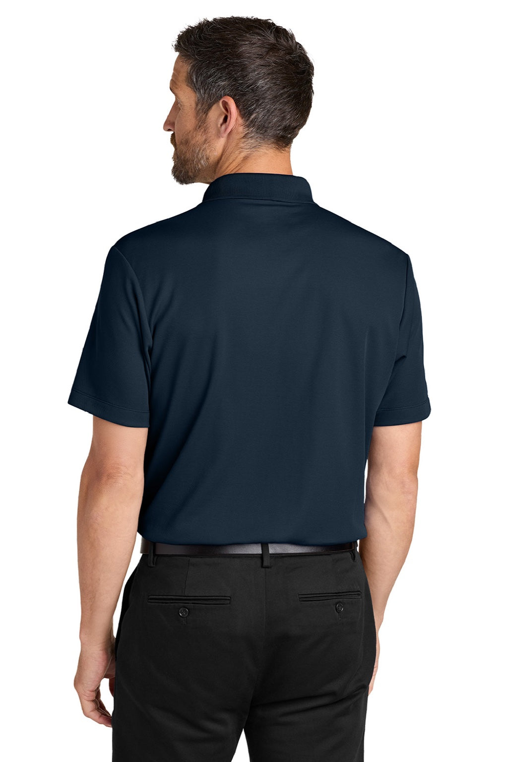 Port Authority K620 Mens Plaited Pique Short Sleeve Polo Shirt Night Navy Blue Model Back