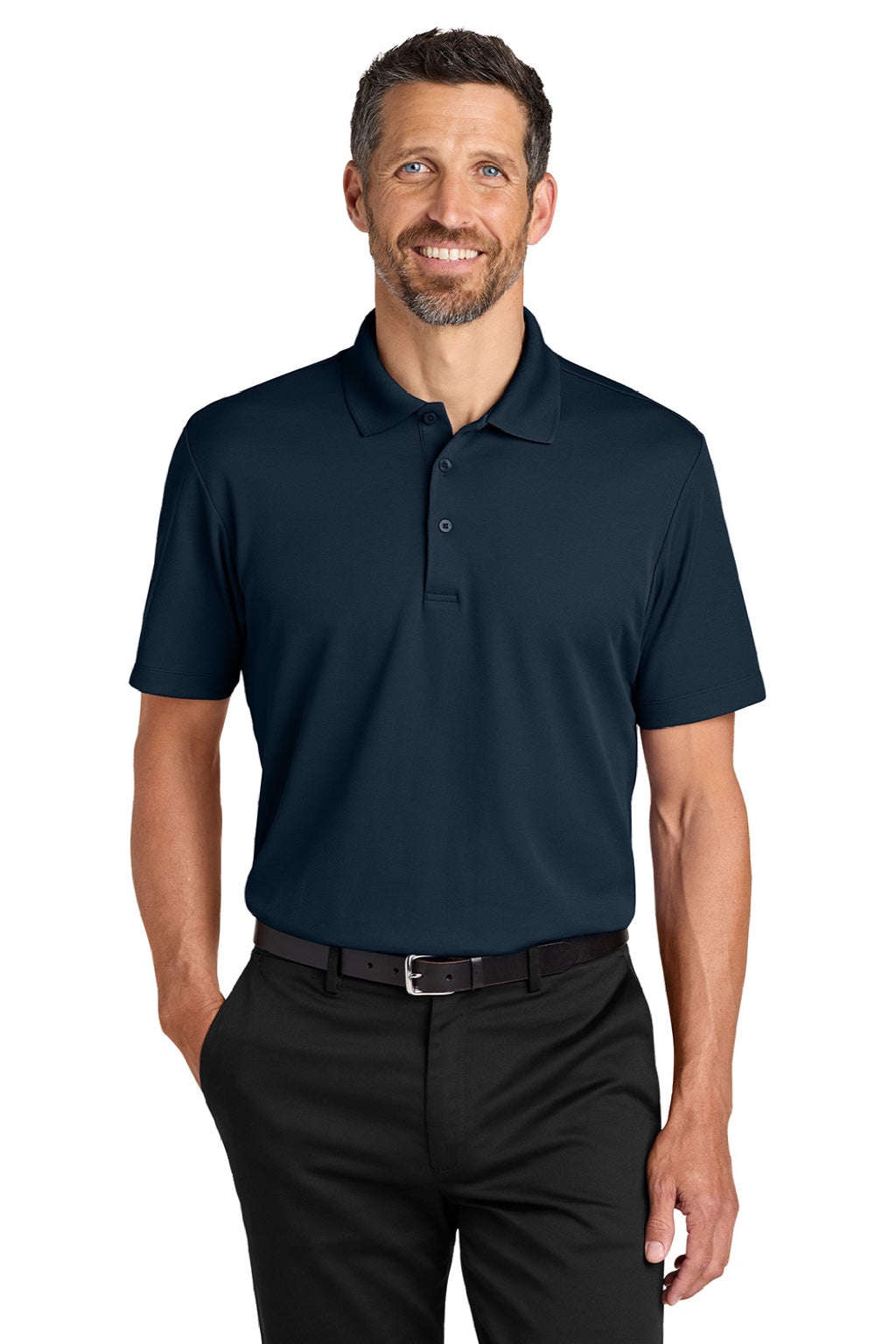 Port Authority K620 Mens Plaited Pique Short Sleeve Polo Shirt Night Navy Blue Model Front