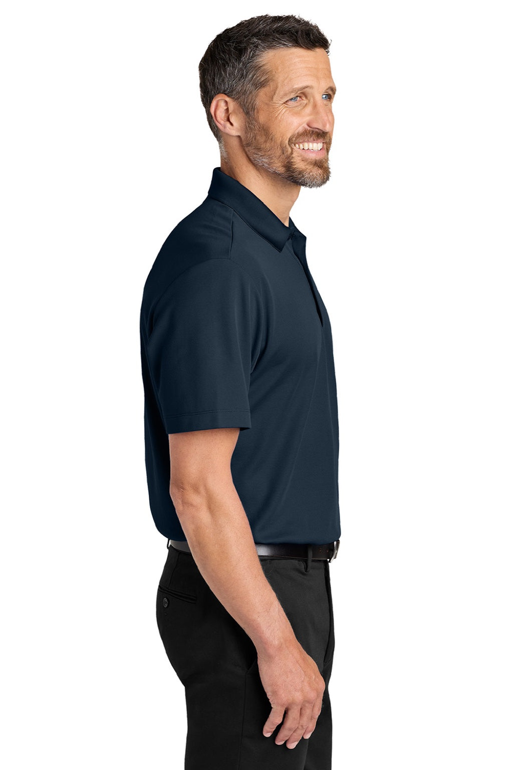 Port Authority K620 Mens Plaited Pique Short Sleeve Polo Shirt Night Navy Blue Model Side