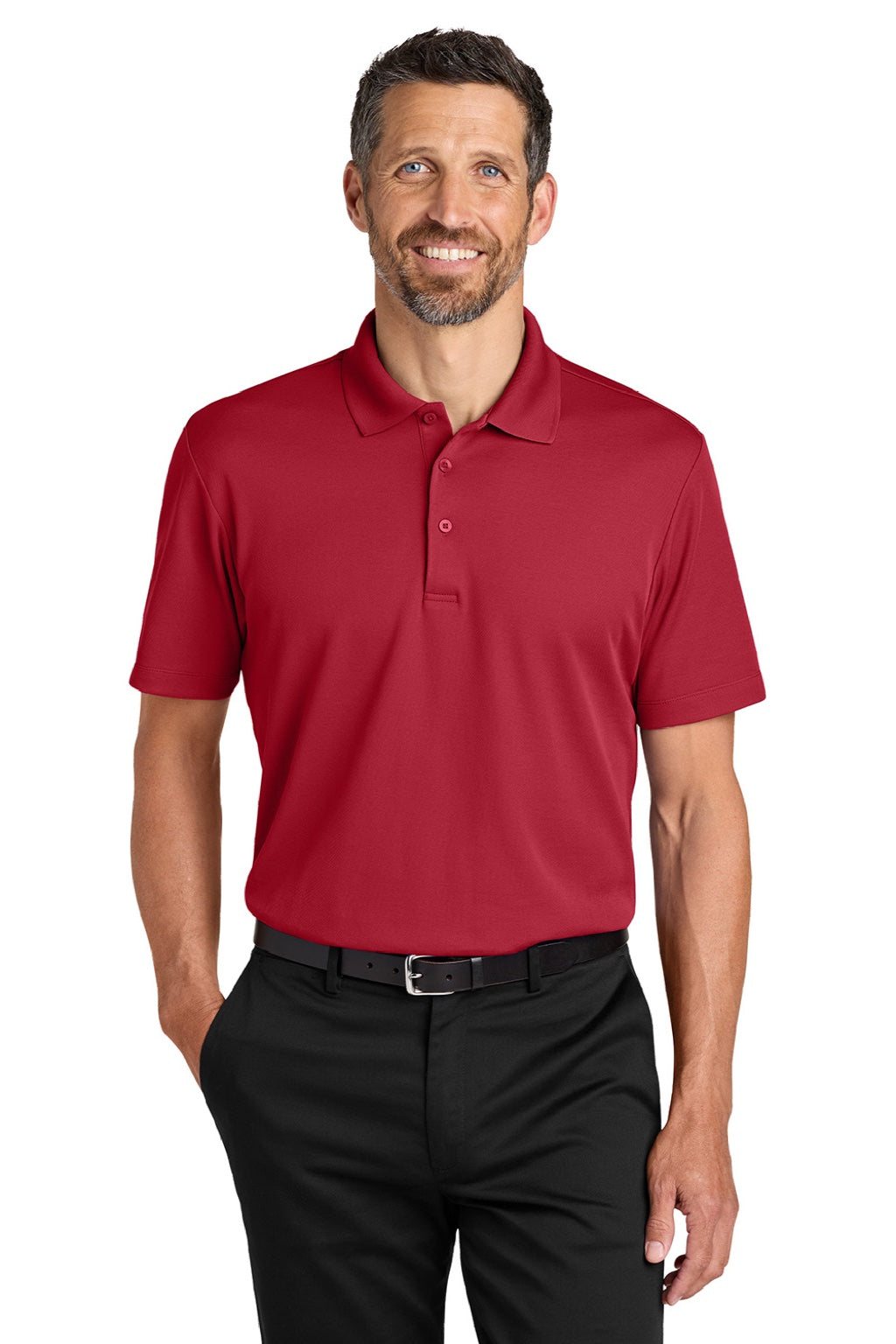Port Authority K620 Mens Plaited Pique Short Sleeve Polo Shirt Rich Red Model Front