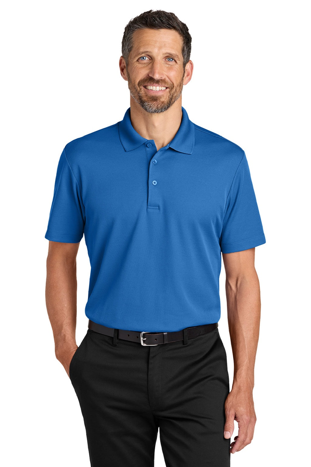 Port Authority K620 Mens Plaited Pique Short Sleeve Polo Shirt Strong Blue Model Front
