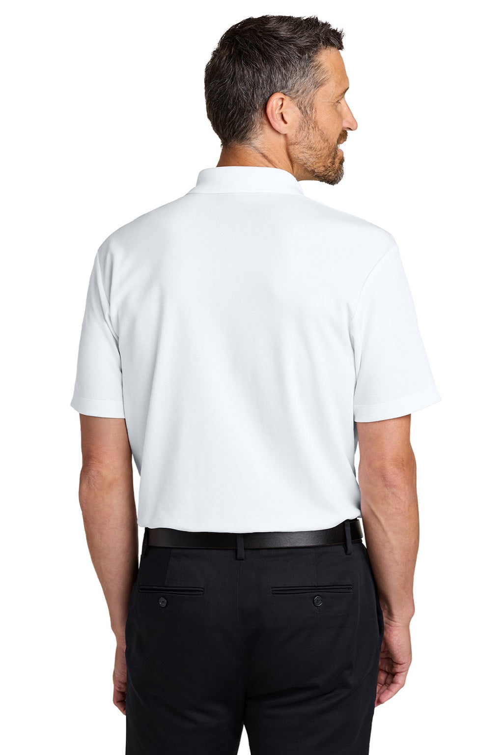 Port Authority K620 Mens Plaited Pique Short Sleeve Polo Shirt White Model Back