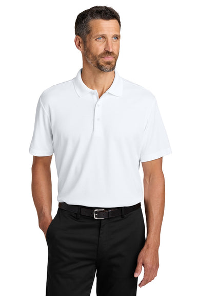 Port Authority K620 Mens Plaited Pique Short Sleeve Polo Shirt White Model Front