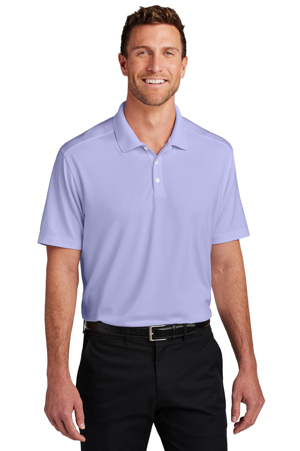 Port Authority K683 Mens City Easy Care Moisture Wicking Short Sleeve Polo Shirt Bright Lavender Purple Model Front