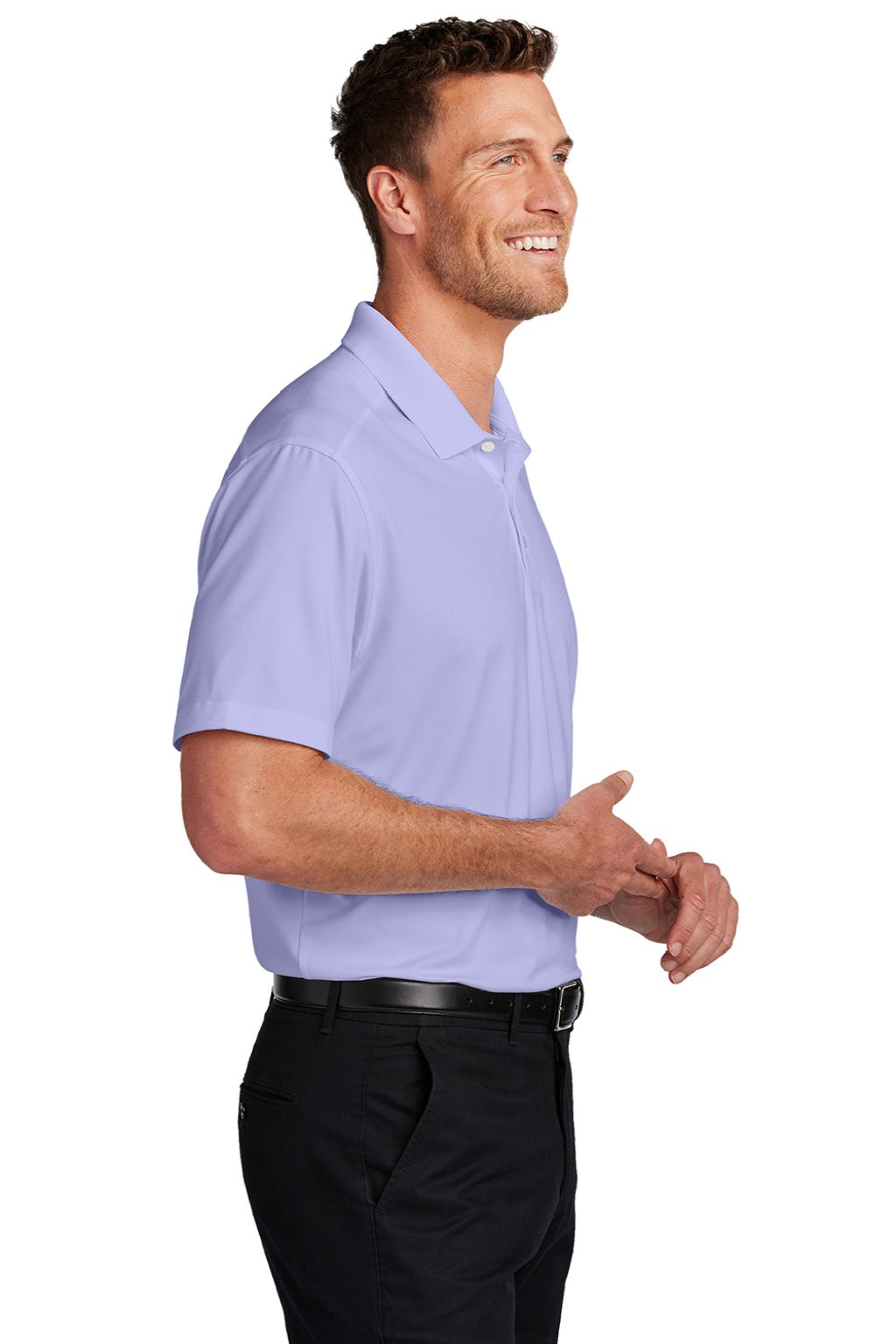 Port Authority K683 Mens City Easy Care Moisture Wicking Short Sleeve Polo Shirt Bright Lavender Purple Model Side