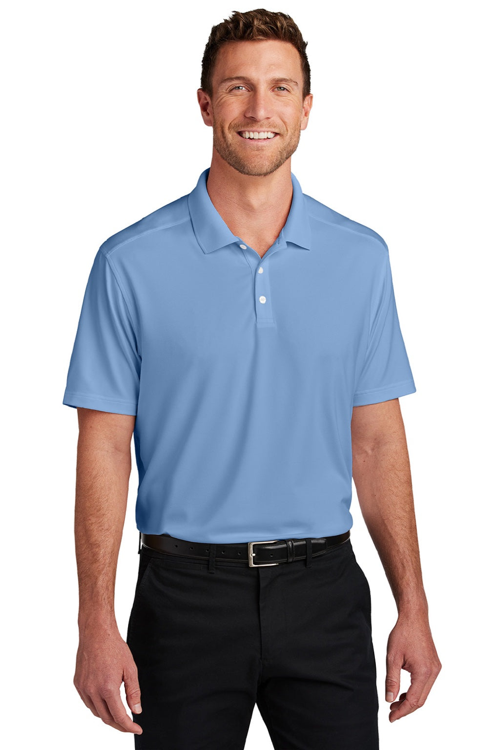 Port Authority K683 Mens City Easy Care Moisture Wicking Short Sleeve Polo Shirt Swiss Blue Model Front