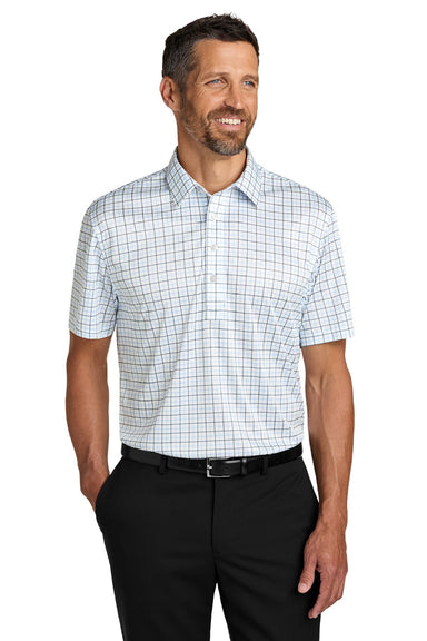 Port Authority K700 Mens Shirt Collar Short Sleeve Polo Shirt Black/Carolina Blue Check Model Front