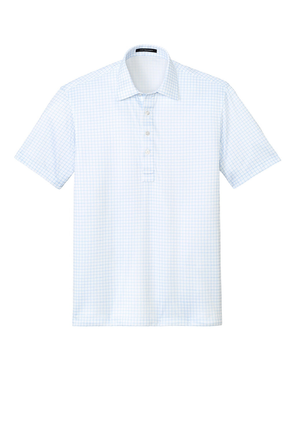 Port Authority K700 Mens Shirt Collar Short Sleeve Polo Shirt Cloud Blue Check Flat Front