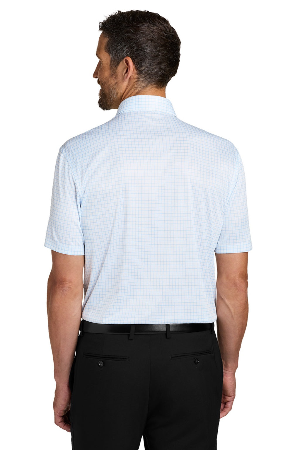 Port Authority K700 Mens Shirt Collar Short Sleeve Polo Shirt Cloud Blue Check Model Back