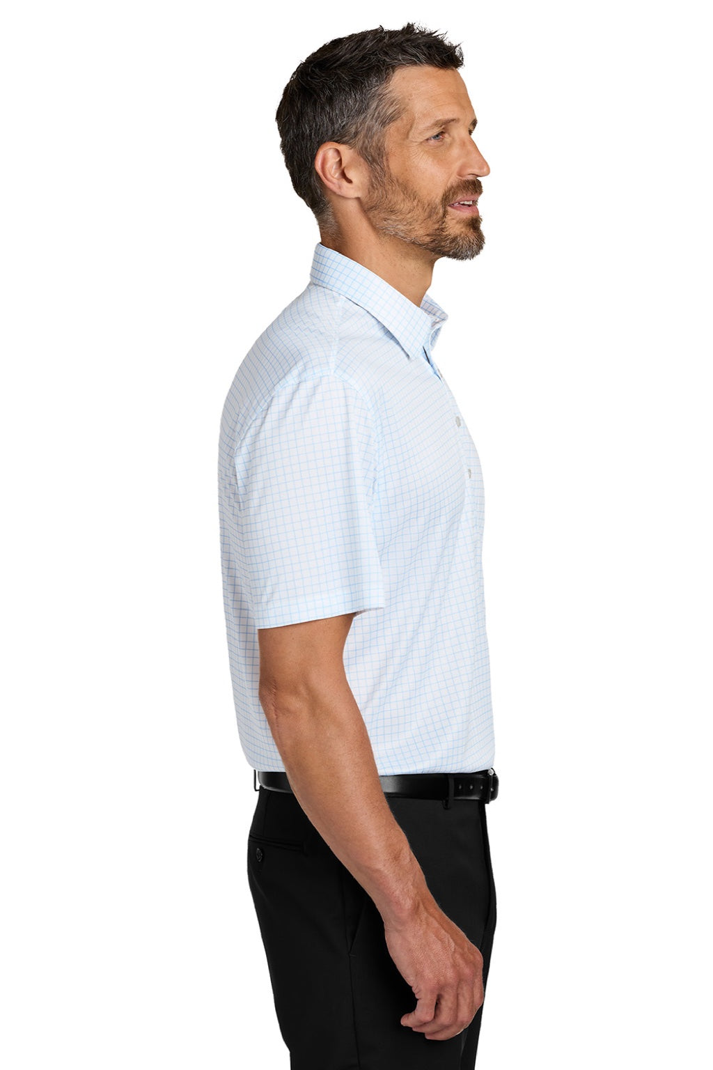Port Authority K700 Mens Shirt Collar Short Sleeve Polo Shirt Cloud Blue Check Model Side