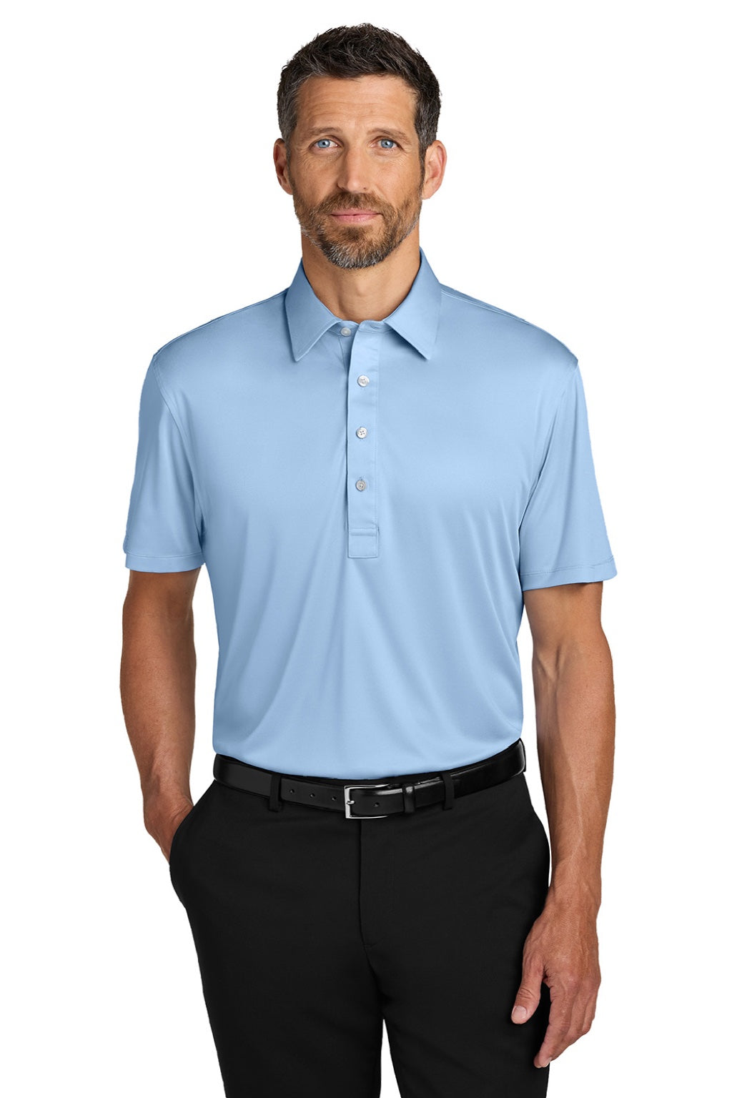 Port Authority K700 Mens Shirt Collar Short Sleeve Polo Shirt Cloud Blue Model Front