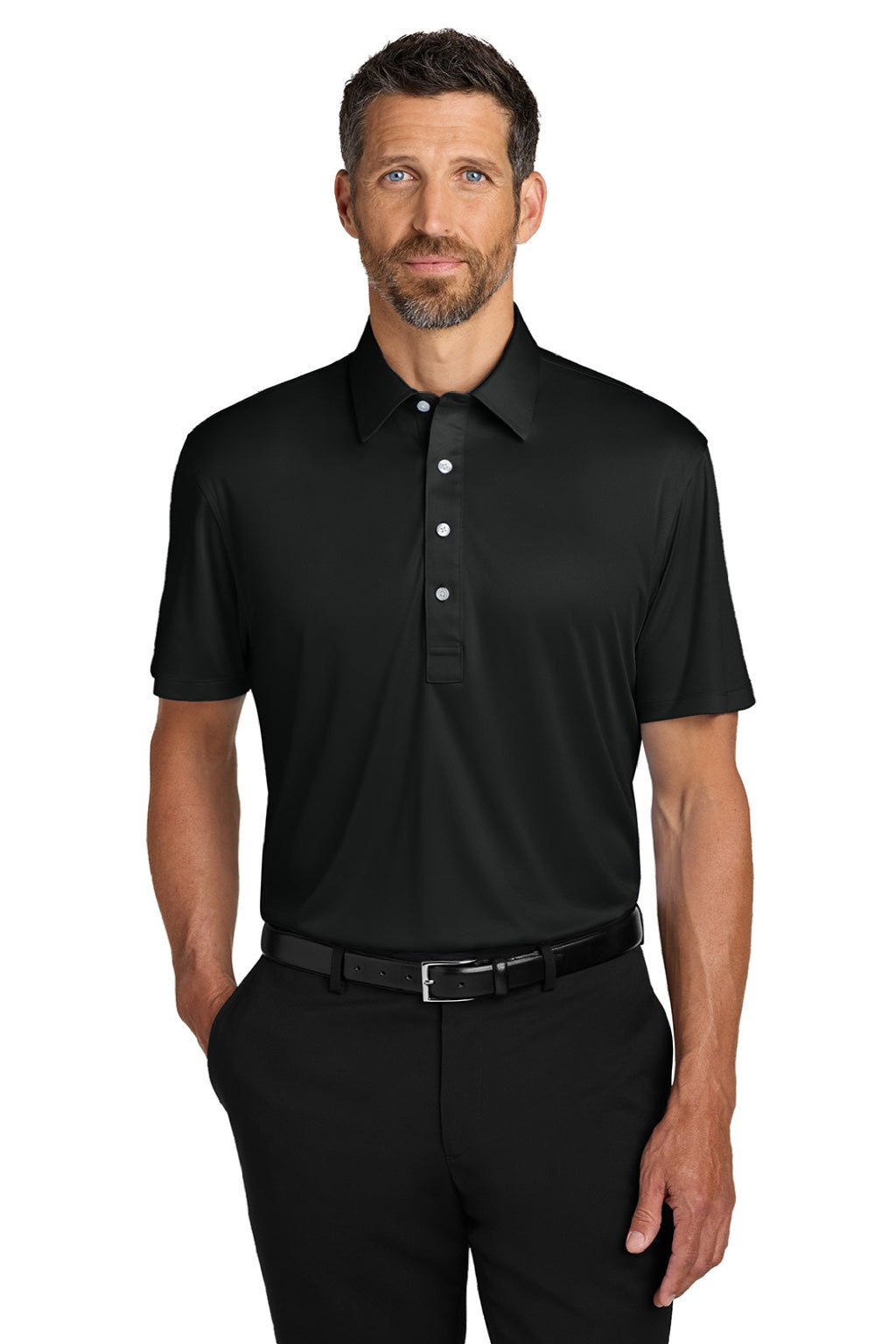 Port Authority K700 Mens Shirt Collar Short Sleeve Polo Shirt Deep Black Model Front