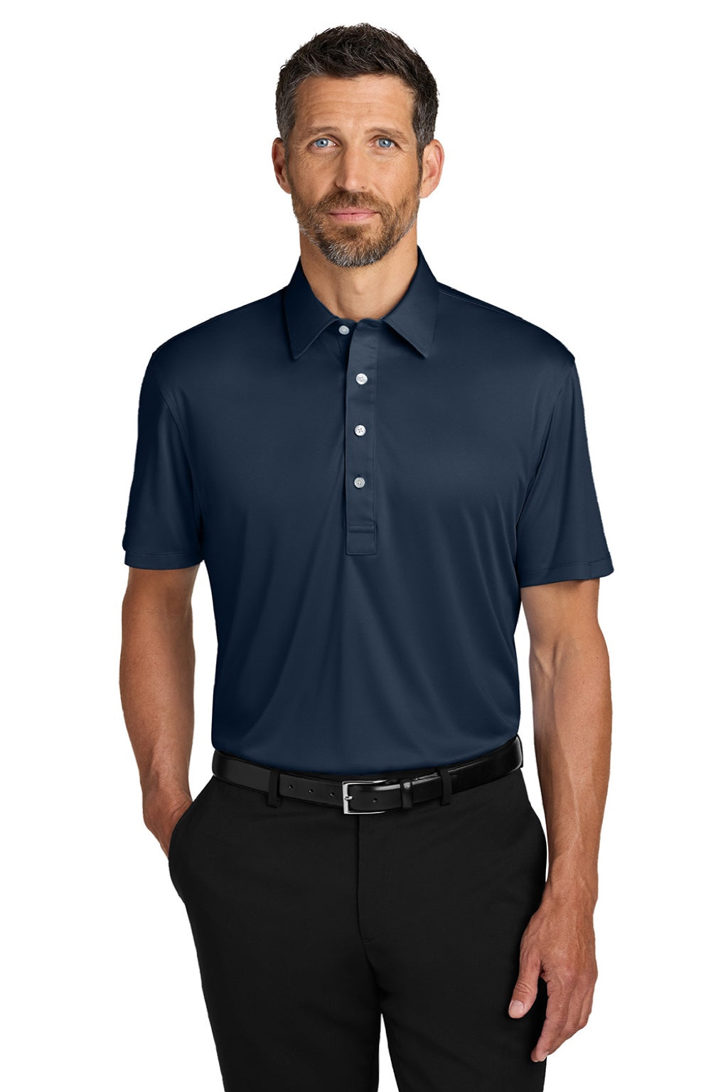 Port Authority K700 Mens Shirt Collar Short Sleeve Polo Shirt River Navy Blue Model Front