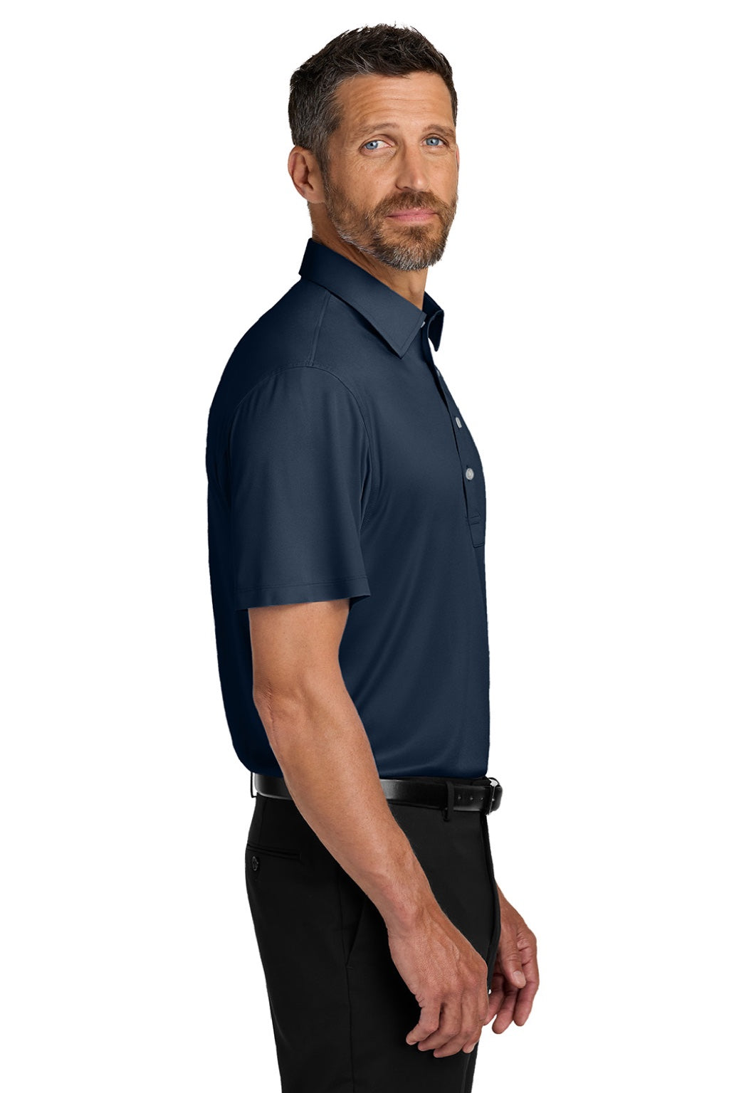 Port Authority K700 Mens Shirt Collar Short Sleeve Polo Shirt River Navy Blue Model Side