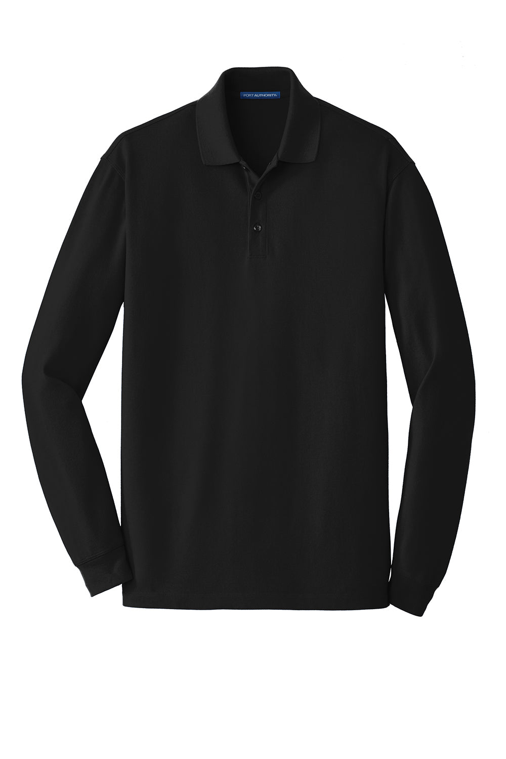 Port Authority K8000LS Mens Wrinkle Resistant Long Sleeve Polo Shirt Black Flat Front