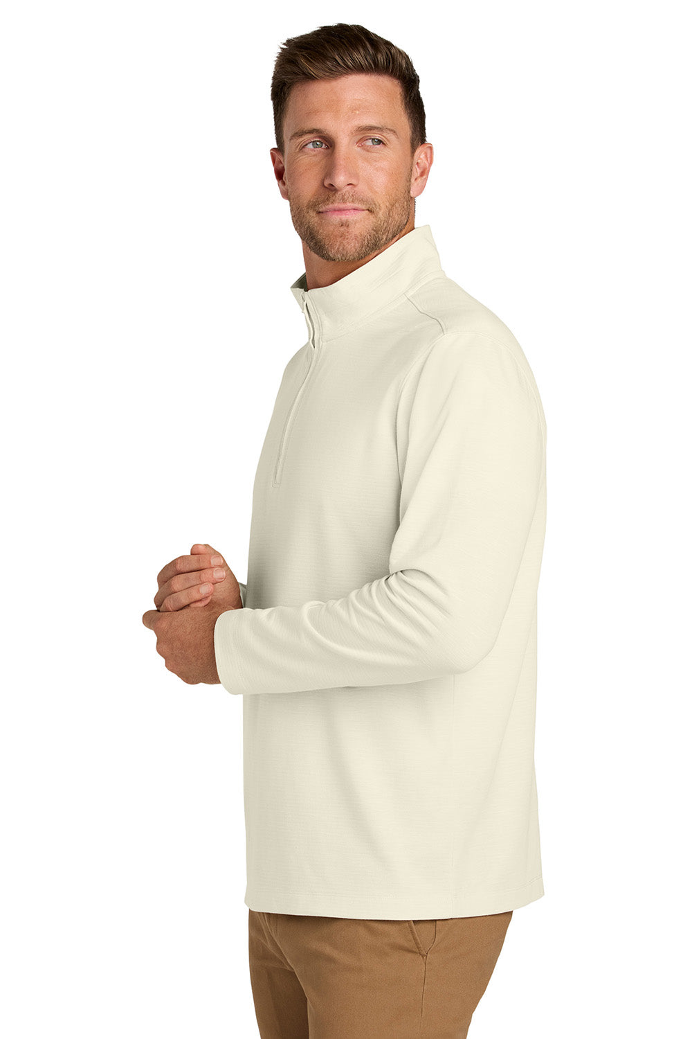 Port Authority K820 Mens Breakwater 1/4 Zip Sweatshirt Parchment Model Side