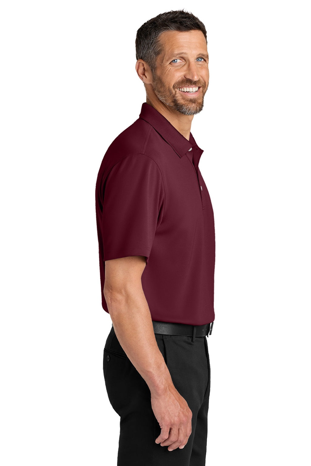 Port Authority K845 Mens Dry Zone Moisture Wicking Short Sleeve Polo Shirt Burgundy Model Side