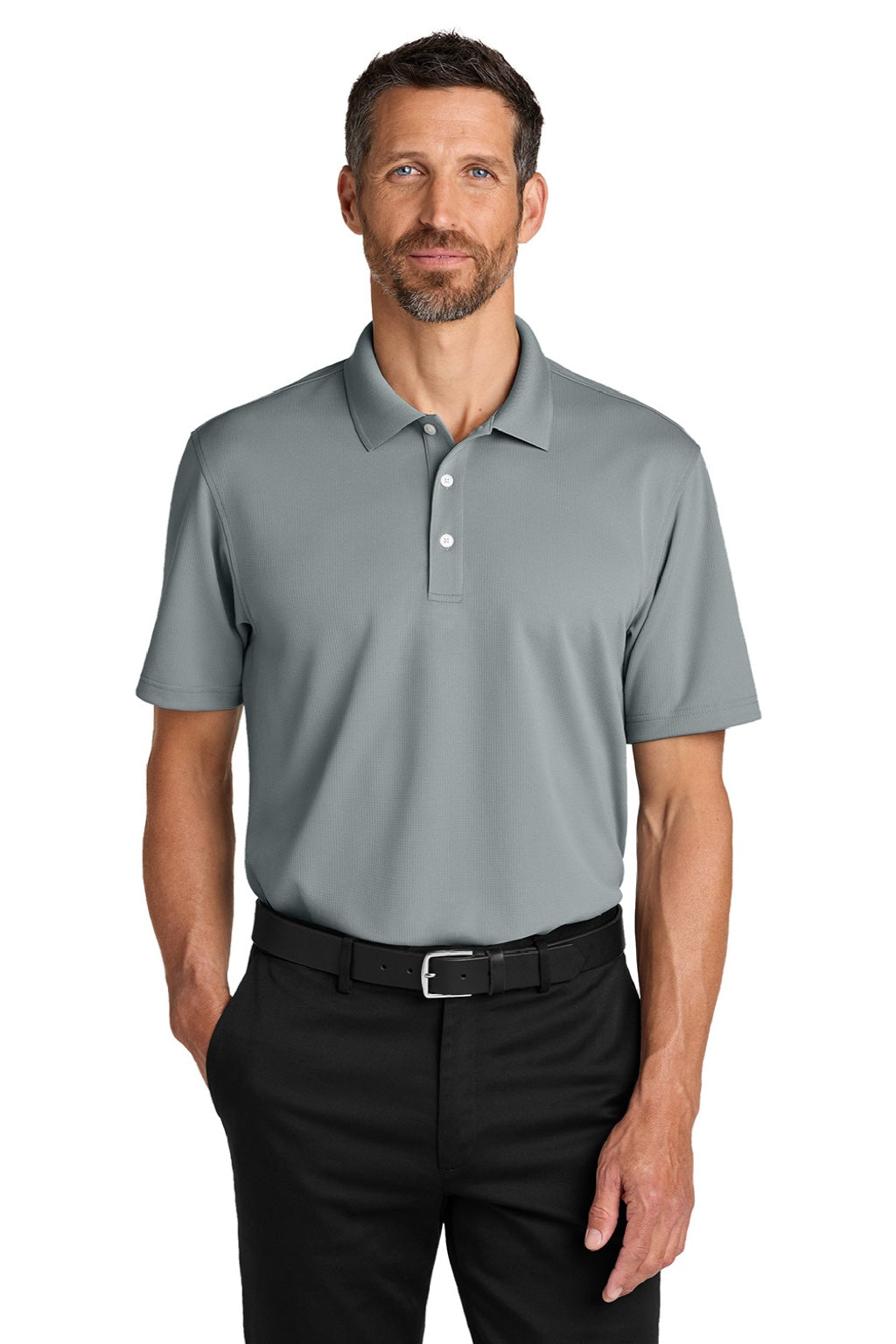 Port Authority K845 Mens Dry Zone Moisture Wicking Short Sleeve Polo Shirt Light Sterling Grey Model Front
