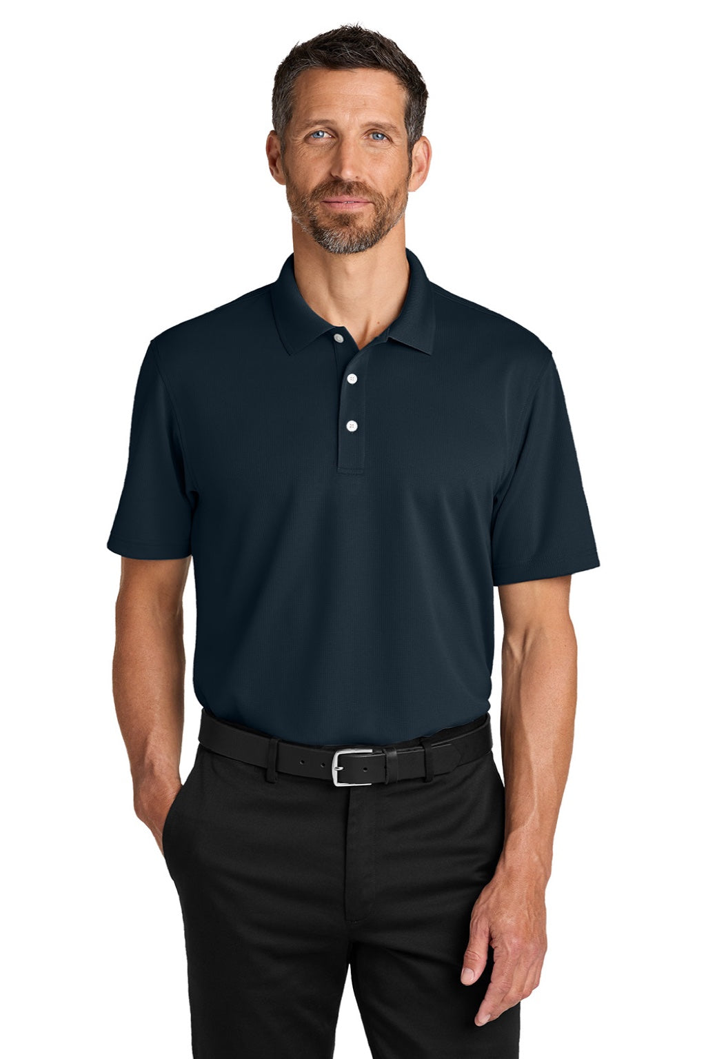 Port Authority K845 Mens Dry Zone Moisture Wicking Short Sleeve Polo Shirt Night Navy Blue Model Front