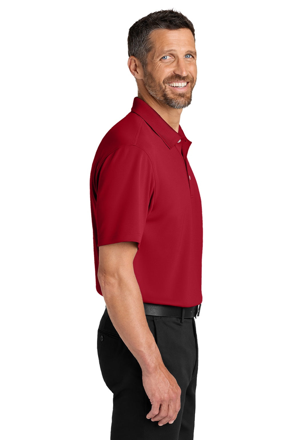 Port Authority K845 Mens Dry Zone Moisture Wicking Short Sleeve Polo Shirt Rich Red Model Side
