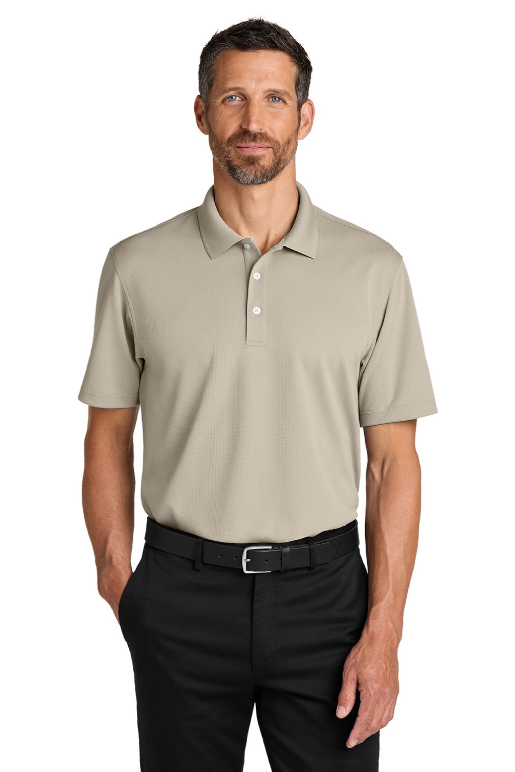 Port Authority K845 Mens Dry Zone Moisture Wicking Short Sleeve Polo Shirt Sahara Brown Model Front