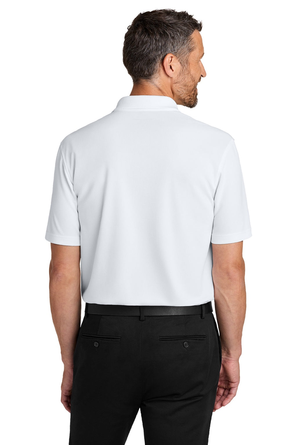 Port Authority K845 Mens Dry Zone Moisture Wicking Short Sleeve Polo Shirt White Model Back
