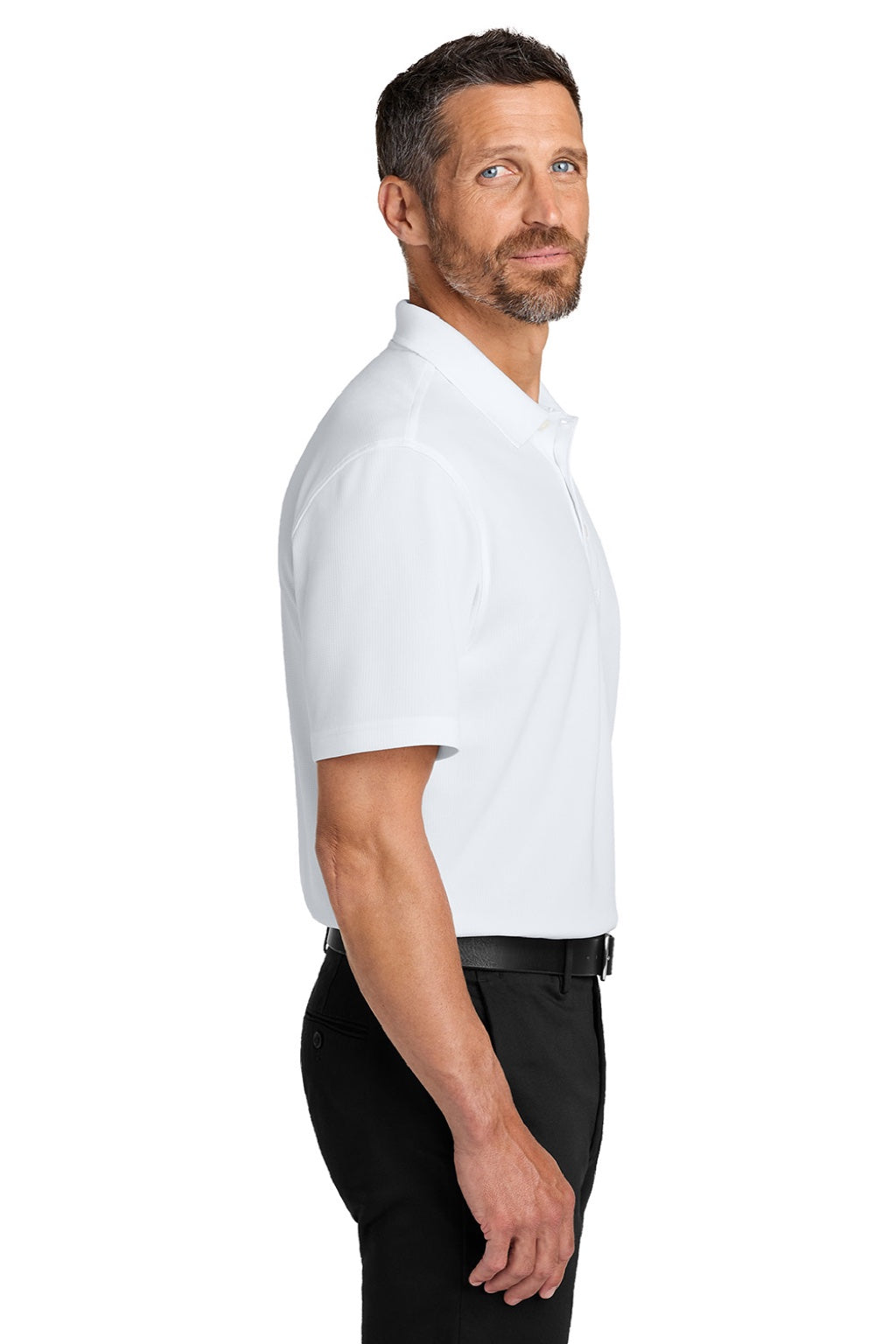 Port Authority K845 Mens Dry Zone Moisture Wicking Short Sleeve Polo Shirt White Model Side