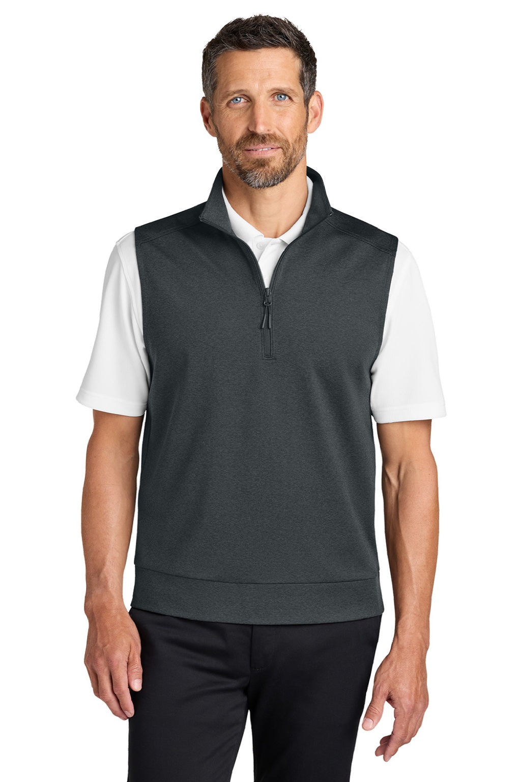 Port Authority K880V Mens C-FREE Double Knit 1/4 Zip Vest Heather Steel Grey Model Front
