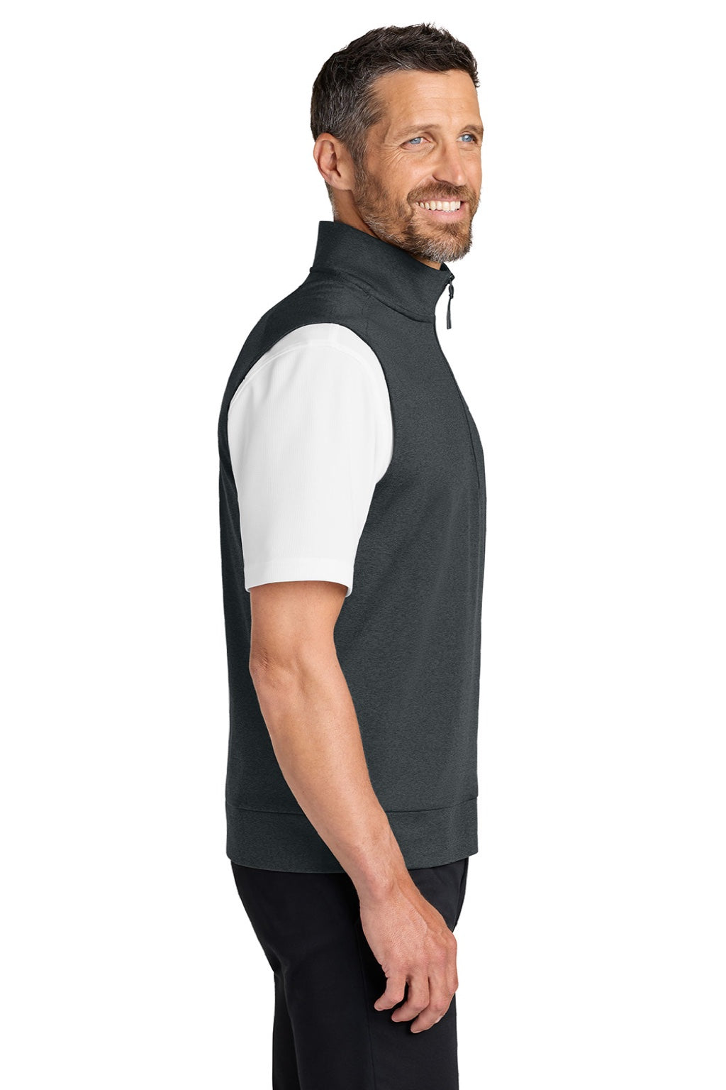 Port Authority K880V Mens C-FREE Double Knit 1/4 Zip Vest Heather Steel Grey Model Side