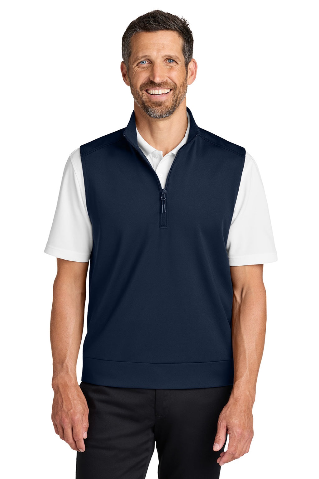Port Authority K880V Mens C-FREE Double Knit 1/4 Zip Vest True Navy Blue Model Front