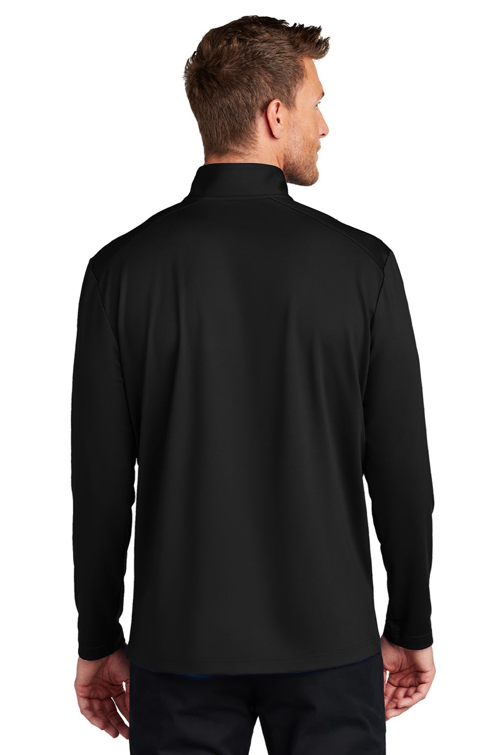 Port Authority K880 Mens C-FREE Double Knit Moisture Wicking 1/4 Zip Sweatshirt Deep Black Model Back