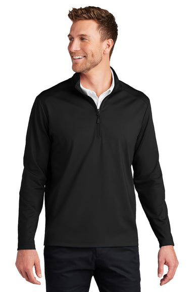 Port Authority K880 Mens C-FREE Double Knit Moisture Wicking 1/4 Zip Sweatshirt Deep Black Model Front