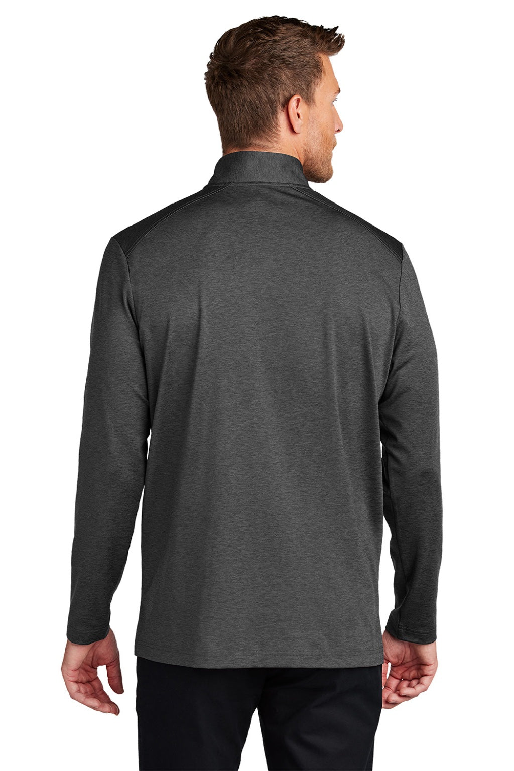 Port Authority K880 Mens C-FREE Double Knit Moisture Wicking 1/4 Zip Sweatshirt Heather Steel Grey Model Back
