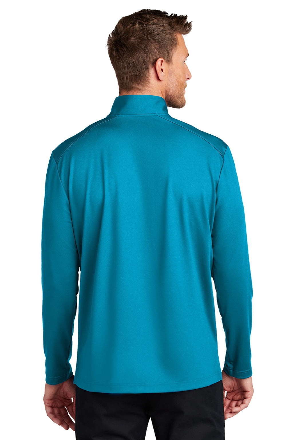 Port Authority K880 Mens C-FREE Double Knit Moisture Wicking 1/4 Zip Sweatshirt Parcel Blue Model Back
