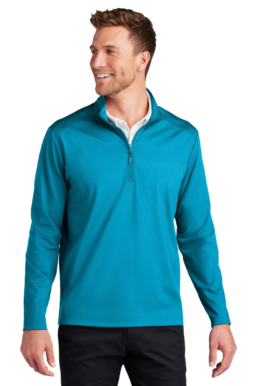 Port Authority K880 Mens C-FREE Double Knit Moisture Wicking 1/4 Zip Sweatshirt Parcel Blue Model Front