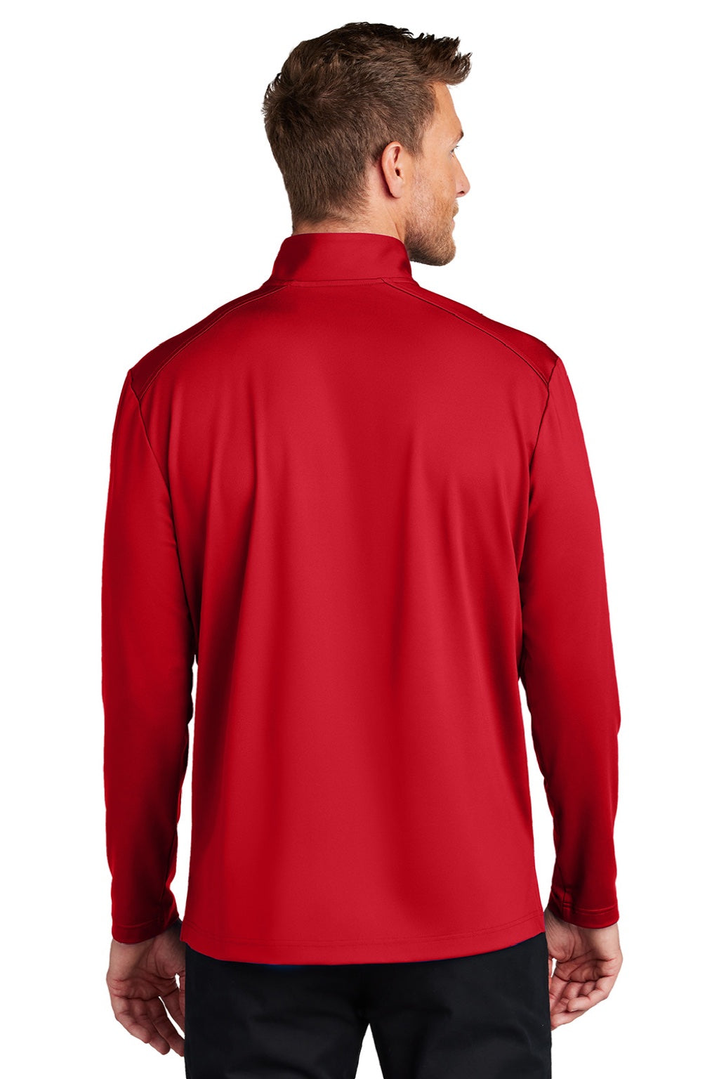 Port Authority K880 Mens C-FREE Double Knit Moisture Wicking 1/4 Zip Sweatshirt Rich Red Model Back