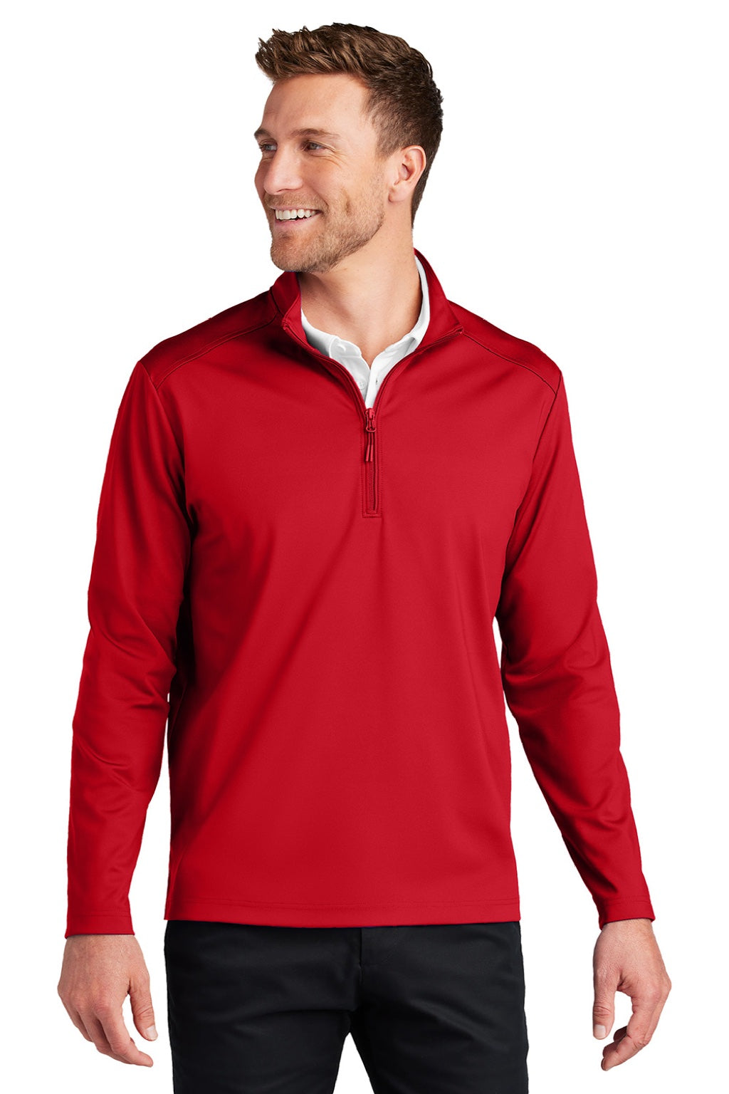 Port Authority K880 Mens C-FREE Double Knit Moisture Wicking 1/4 Zip Sweatshirt Rich Red Model Front