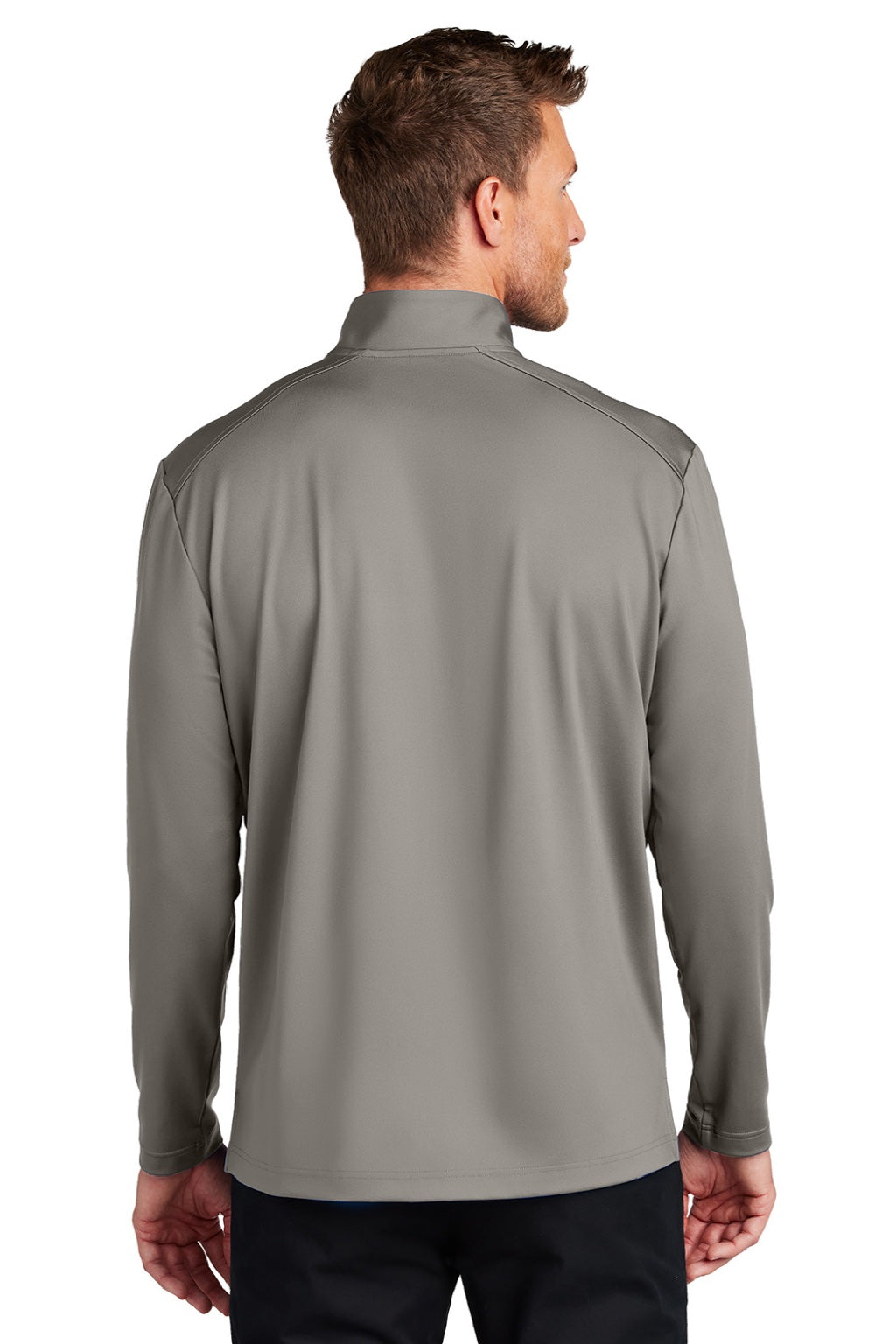 Port Authority K880 Mens C-FREE Double Knit Moisture Wicking 1/4 Zip Sweatshirt Smoke Grey Model Back