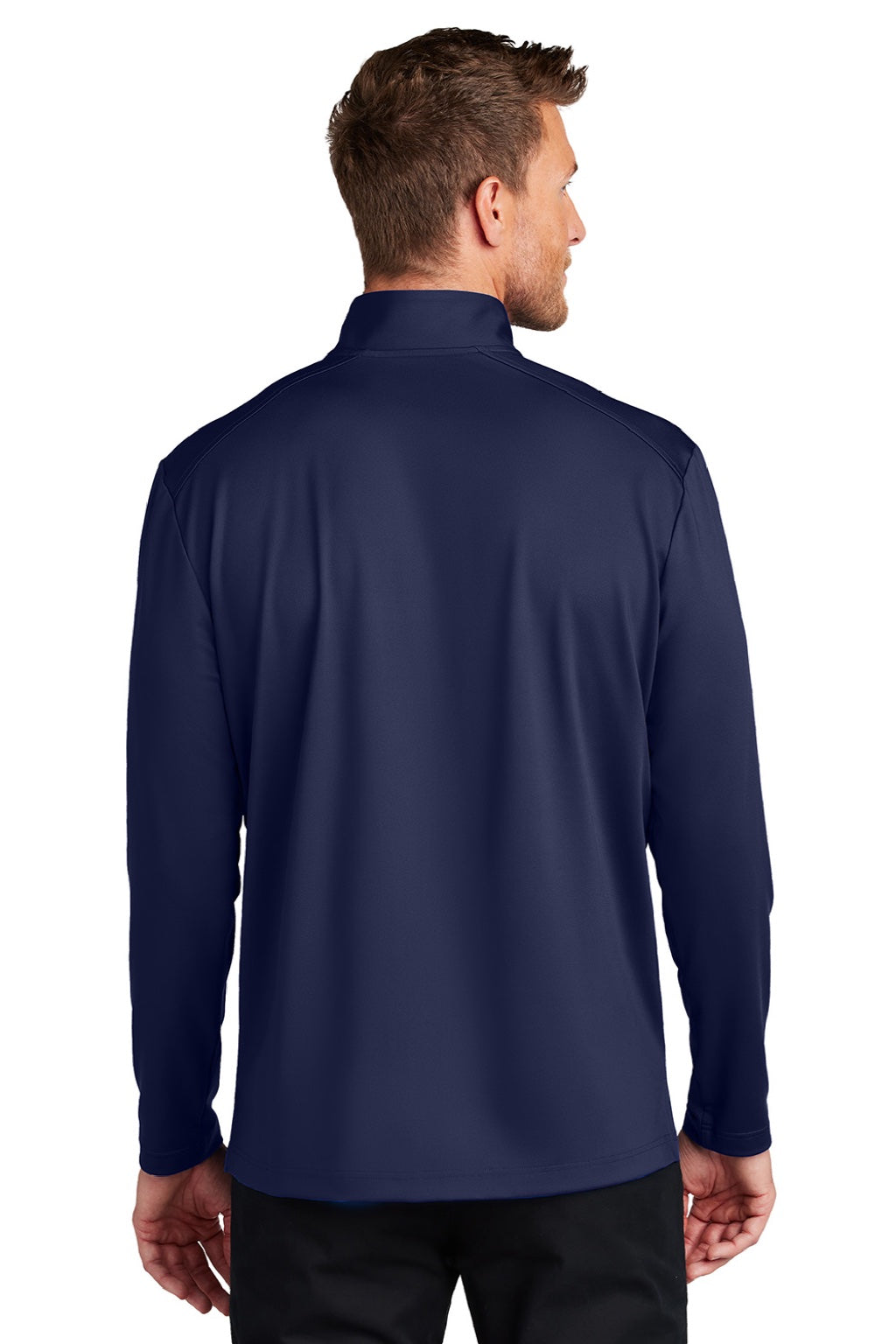 Port Authority K880 Mens C-FREE Double Knit Moisture Wicking 1/4 Zip Sweatshirt True Navy Blue Model Back